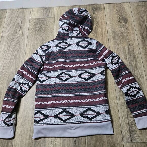 Aeropostale A87 Zip-Up Hooded Sweater Jacket Men's Small Grey Black Maroon Aztec - Picture 9 of 11